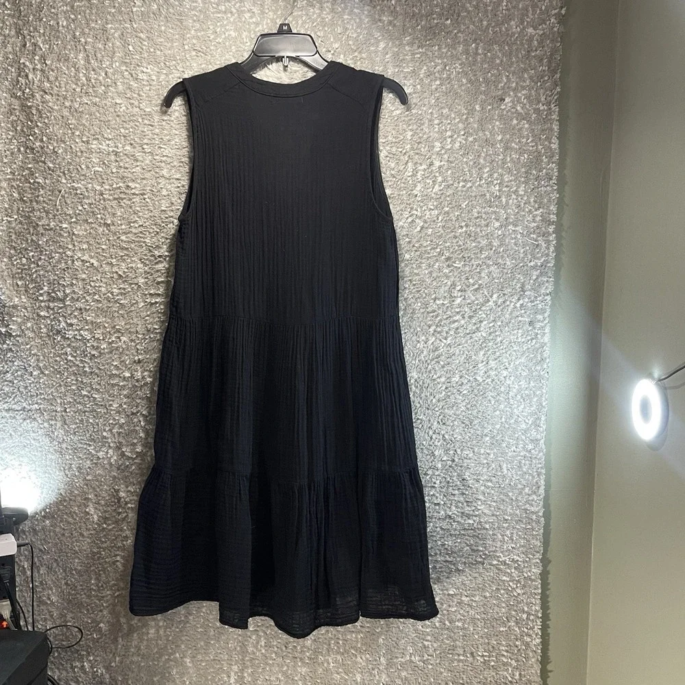 Michael Stars Womens Sleeveless V Neck Gauze Shift Dress Black S Coastal Beach - Picture 3 of 11